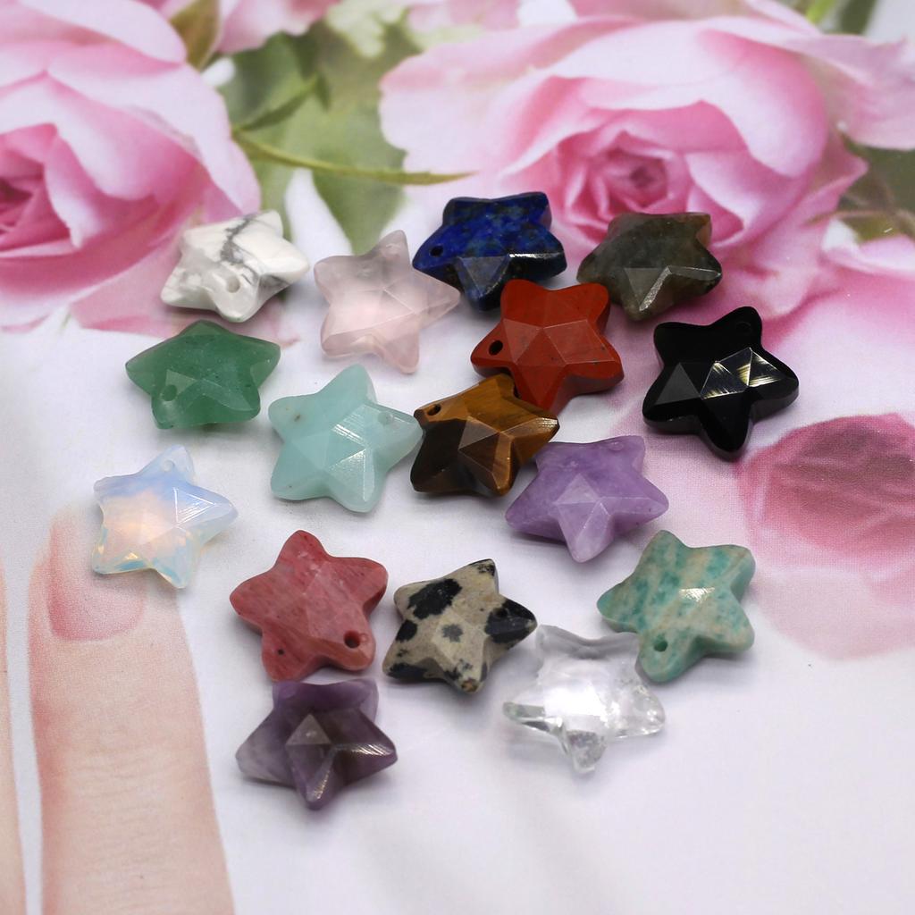 1 Stück, Boho-Reiki-Heilkristall-Anhänger, Pentagramm-Naturstein, Amethyst-Edelstein-Anhänger zur Schmuckherstellung, Zubehör, DIY-Weihnachtsgeschenke, 15 x 15 mm