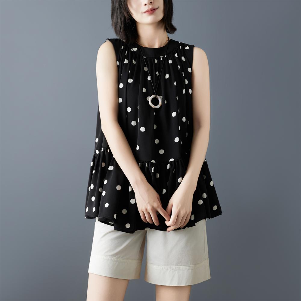 DIMANAF 2026 New Summer Plus Size Women Shirts Tees Casual Loose Blouse Button Sleeveless Lady Tops Pleated Black