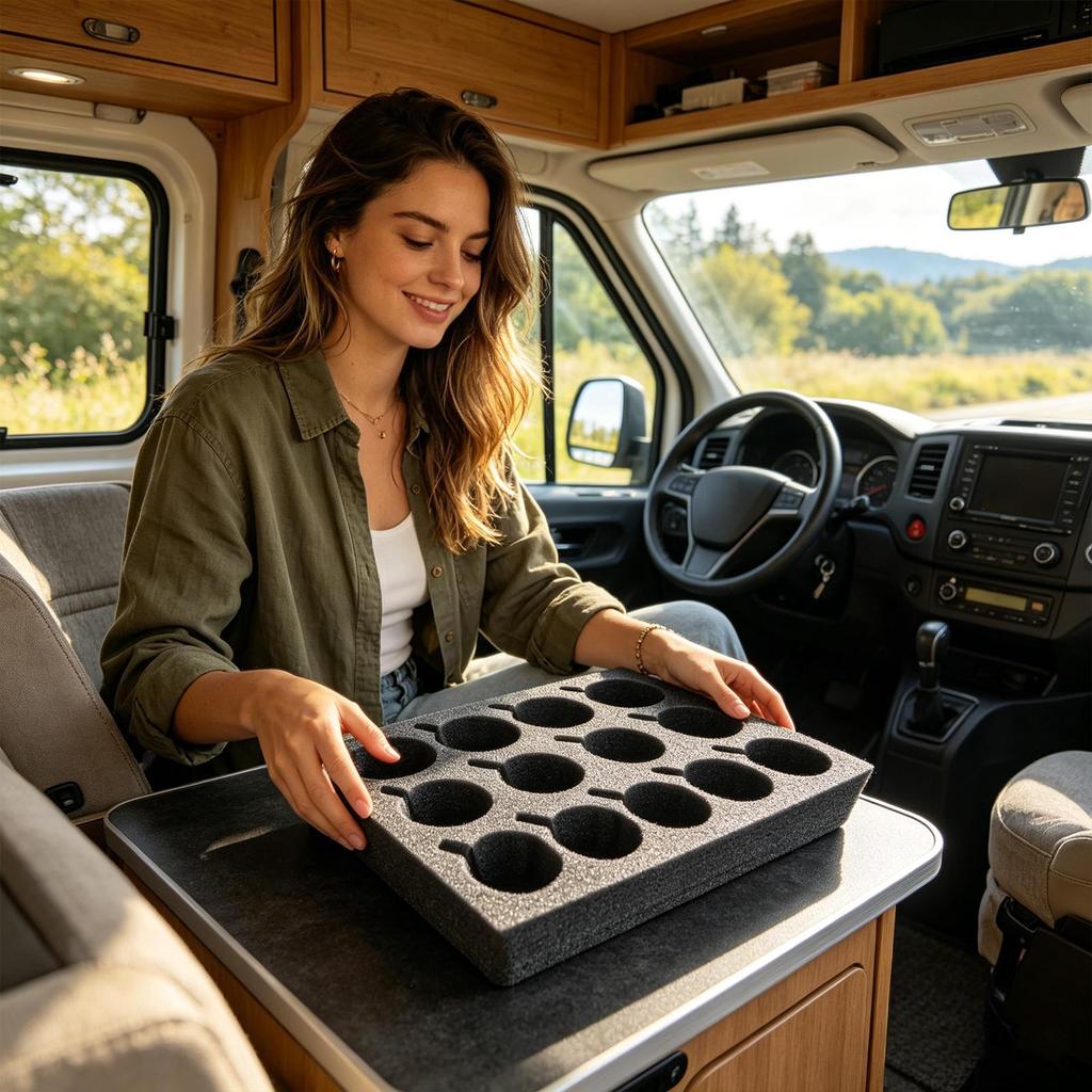 RV Cup Holder 13-Slot Foam Space Saving Rack RV Drink Cup Mug Storage Tray for Caravan Truck SUV Camper Motorhome Boat Kitchen