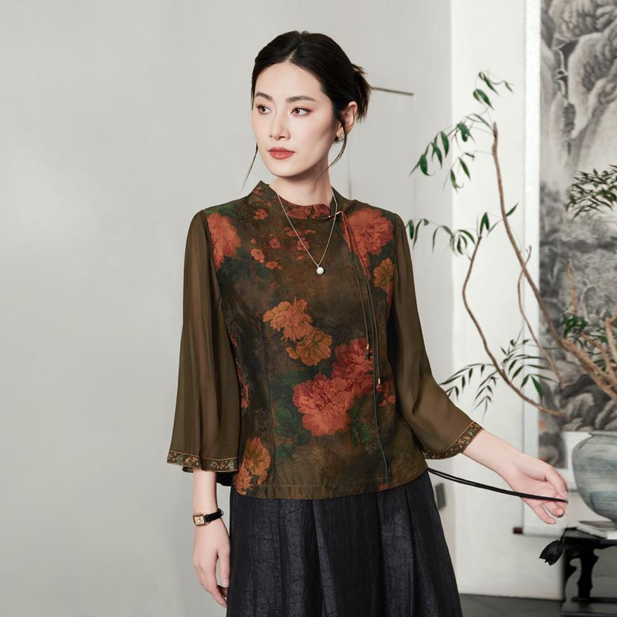 

Топ-рубашка из шелка тутового шелкопряда с пряжей Xiangyun, женская, новая шелковая рубашка с принтом 4XL