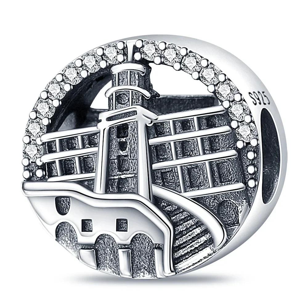 925 Sterling Silver Travel Series Camera Bicycle Tower Compass Bag Pendant Charm Fit 4mm Aperture Bracelet DIY Bead Jewelry Gift