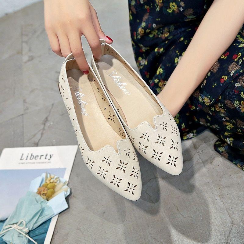 

Женская обувь, корейская модная обувь с острым носком, женская обувь с полой подошвой на плоской подошве, обувь в виде фасоли 40 грязно-белый