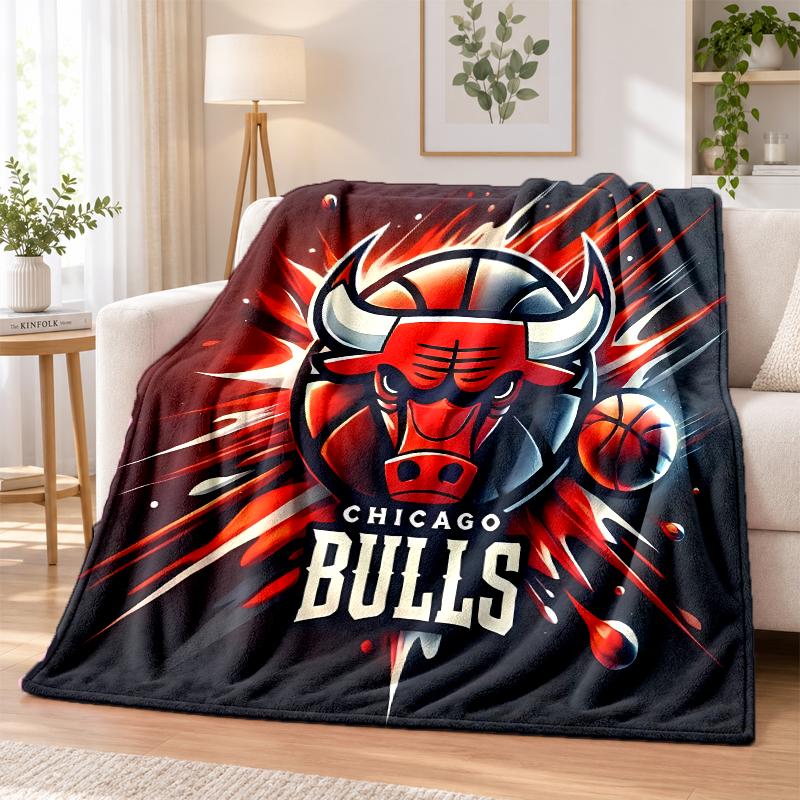 Chicago Bulls Flannel Throw Blanket Soft Warm Cozy For Sofa Bed Indoor Home Bedroom Use