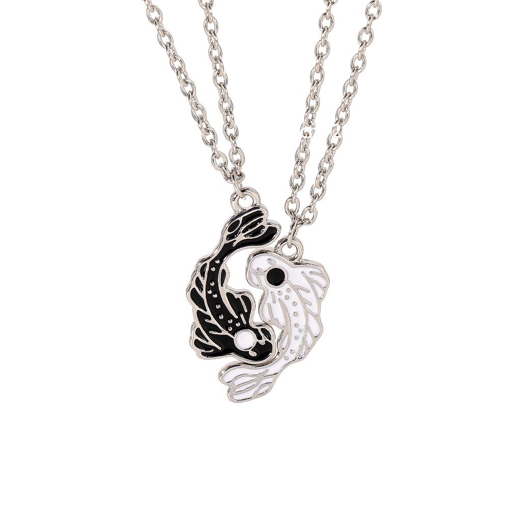 2 Stück/Set Schwarz-Weiß Goldfischförmig Yin Yang Tai Ji Halskette Taoismus Beste Freunde Freundschaft Schmuck