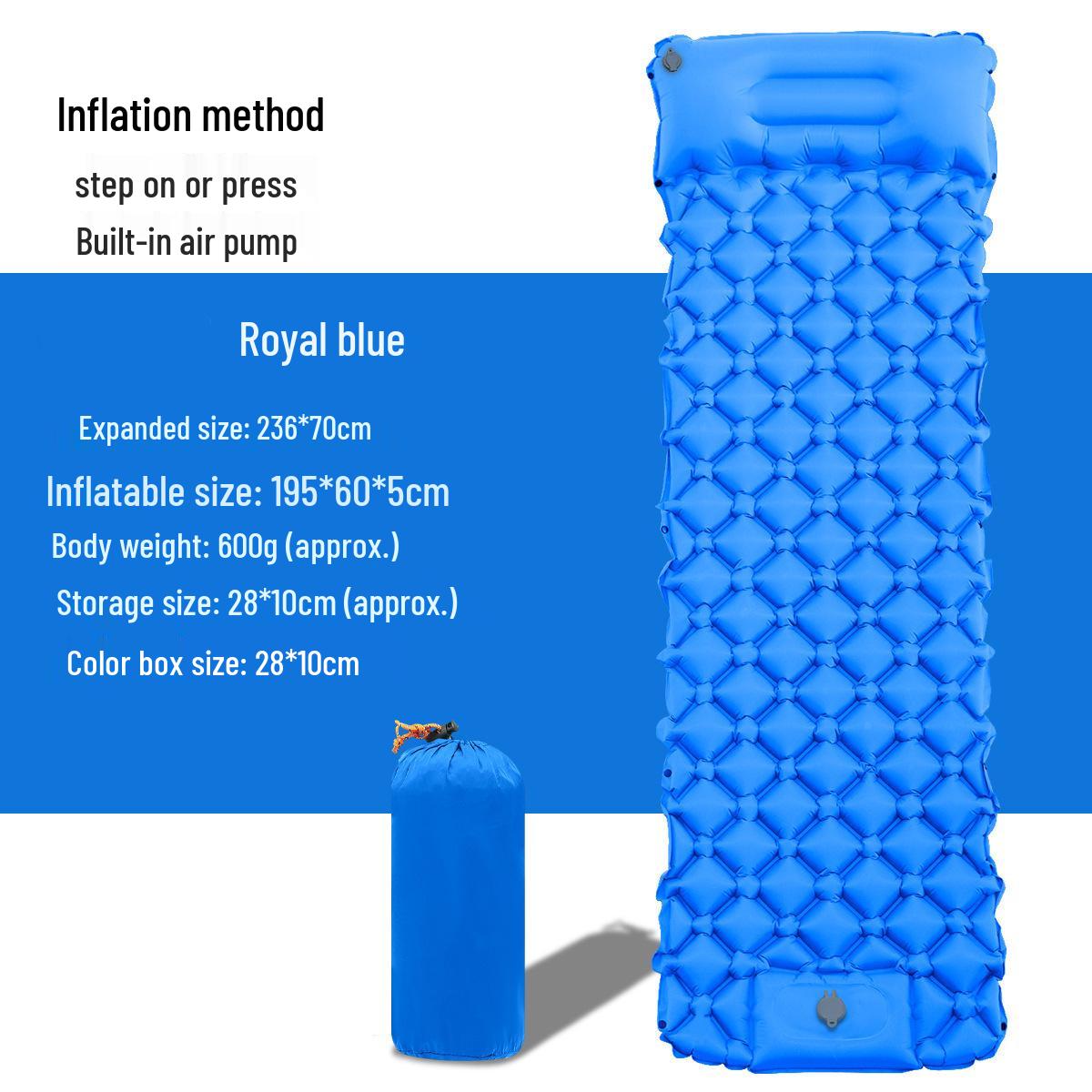 

Thickened Outdoor Inflatable Mattress: Single Person Foot-Pump, Moisture-Proof, Spliceable TPU Nylon Pad королівський синій колір