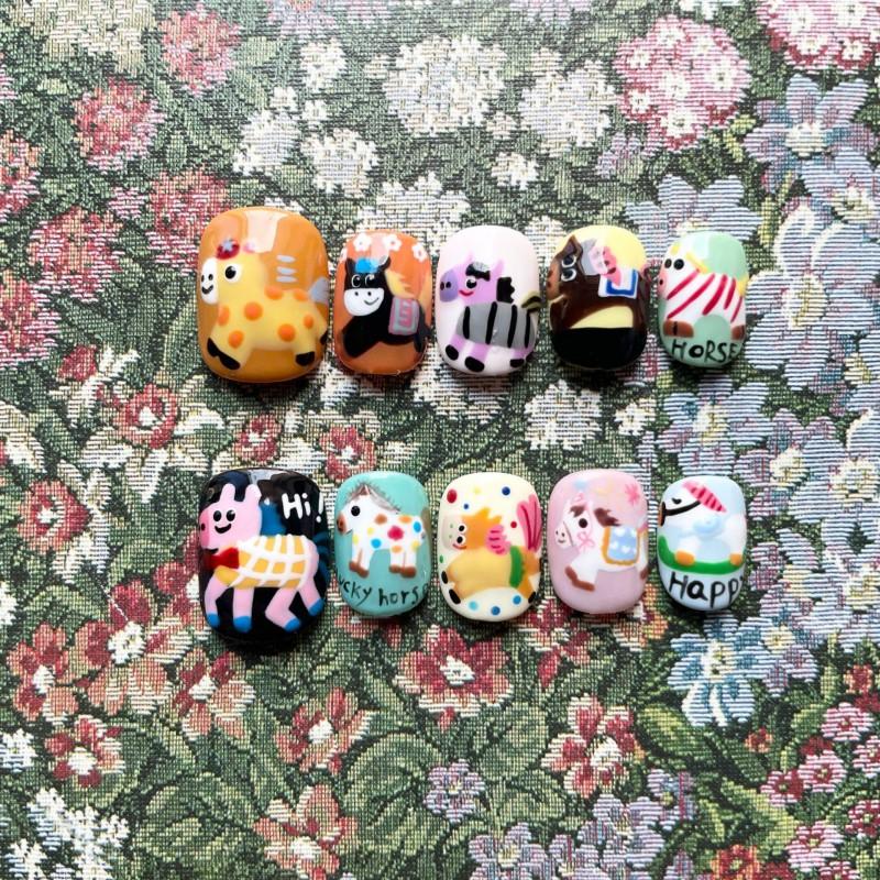 Hand-Painted Press-On Nails Short Square Cat Eye Design Cute Kawaii Style Wearable Nail Tips Women