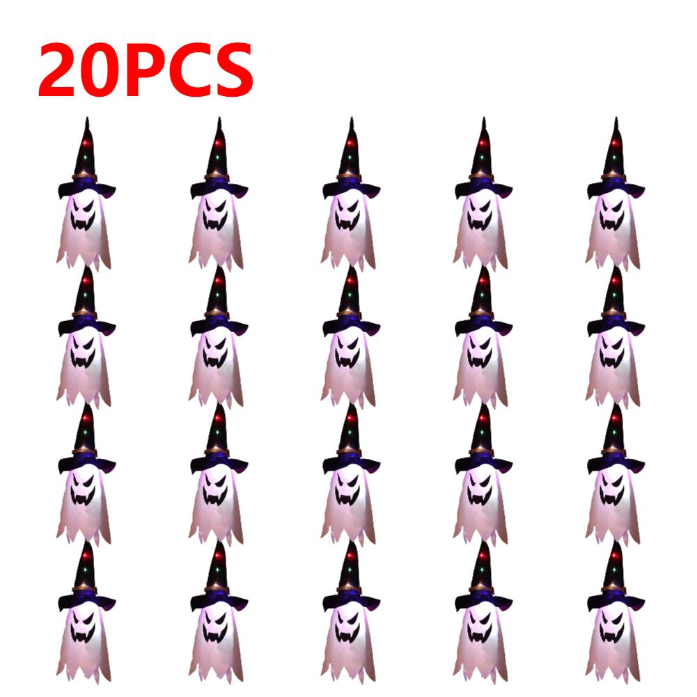 5-20PCS Halloween LED Flashing Light Hanging Ghost Halloween Party Dress Up Glowing Wizard Hat Lamp Horror Props Home Bar Decor