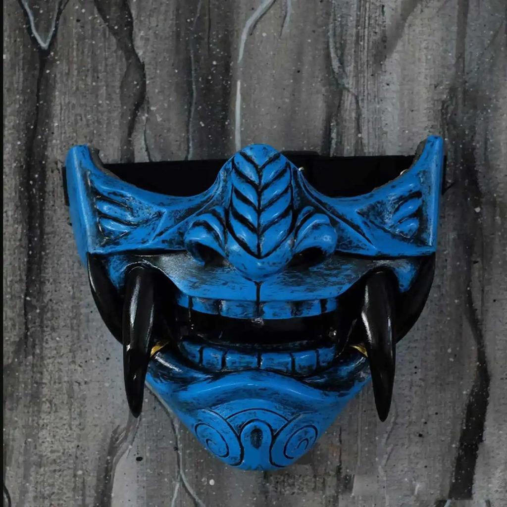 Adult Unisex Latex Japanese Prajna Hannya Noh Kabuki Demon Samurai Half Face Mask Halloween
