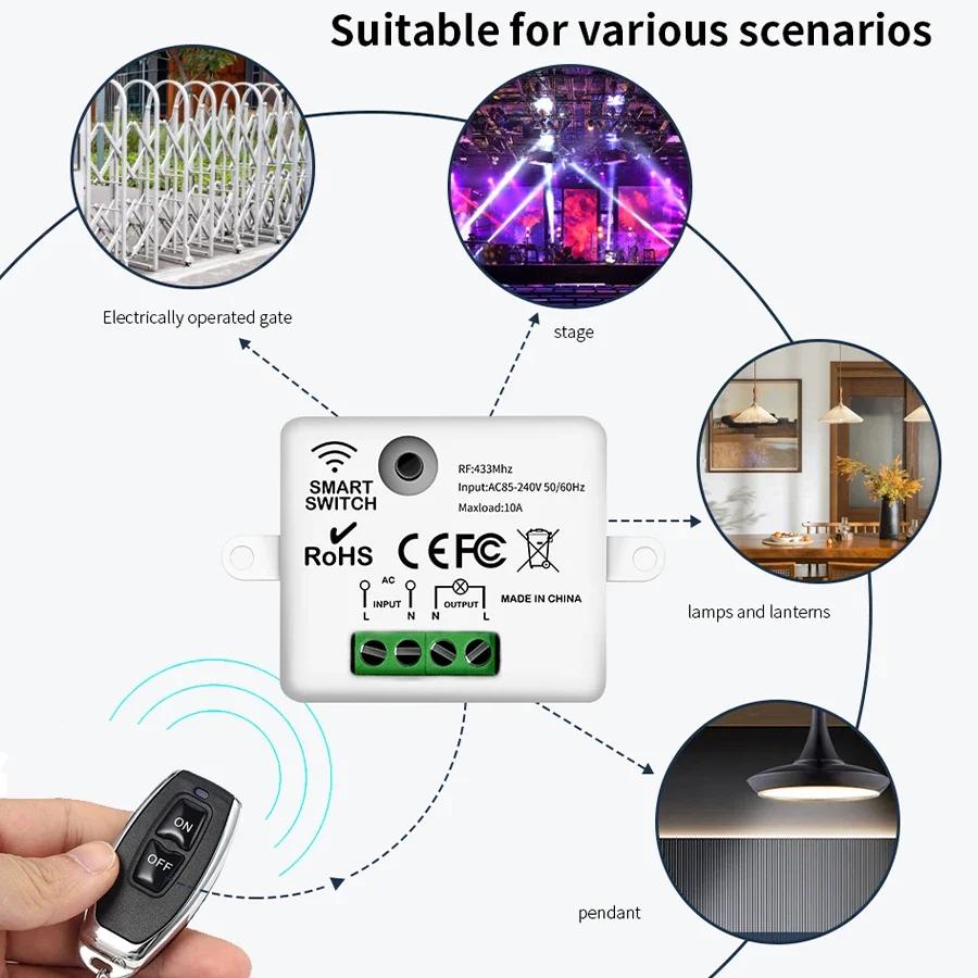Wireless Remote Control Light Switch RF433MHz 10A Relay Receiver With ON/OFF Transmitter Wall Panel Switch For Led Lighting