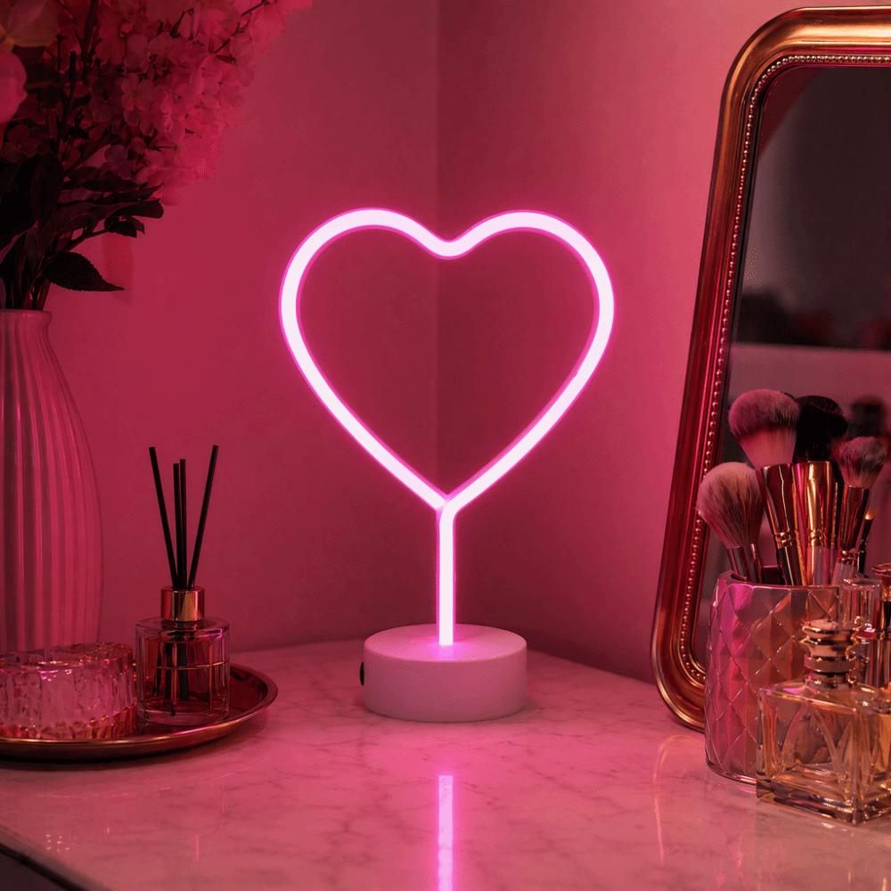 Heart Shaped LED Neon Light Pink Light Neon Light Decorative Neon Desk Lamp  Bedroom Decor