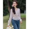 Demana Damen Blumen Chiffon Puffärmel Bluse