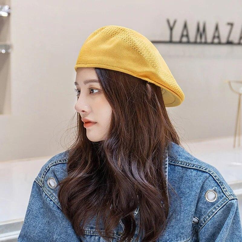 Unisex Beret Breathable Mesh Beret Hand Knitted Thin Cap Fashion Men and Women Hat Beret