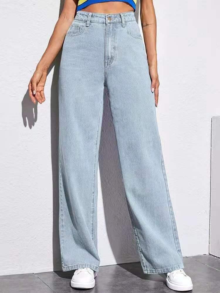 

High-Waist Women s Slim Straight Jeans - European & American Style, Hot Sale S (80-95 jin)