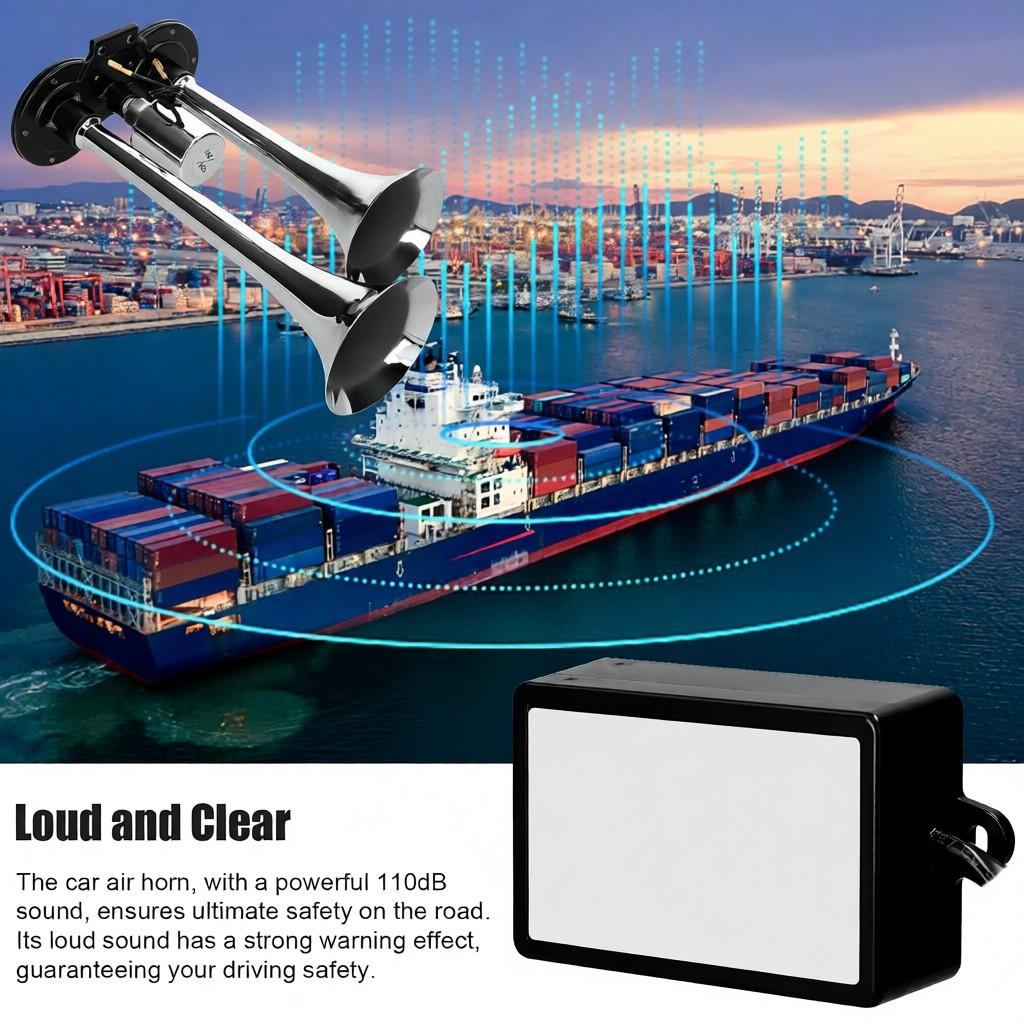110dB Dual Trumpet Air Horn Loud Electric Horn 12-24V with 12 Sounds Horn Controller for Car Truck RV Marine Boat