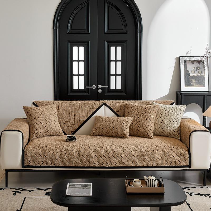 Chenille Geometric Folding Line Sofa Cover Four Seasons Universal Couch Cover Dust Proof Sofa Cushion Solid Color Backrest Towel