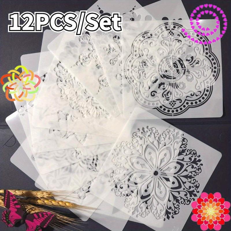 12 Adet Mandala Boyama Şablonu Kendin Yap Yeniden Kullanılabilir Dekoratif Şablonlar Scrapbooking Tebrik Kartları El Sanatları Yapımı Sanat Malzemeleri