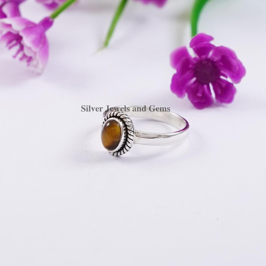 Natural Tiger Eye Ring, Handmade Twisted Wire Ring, 925 Sterling Silver Ring, Tiger's Eye Ring, Gift for Friend, Dainty Ring
