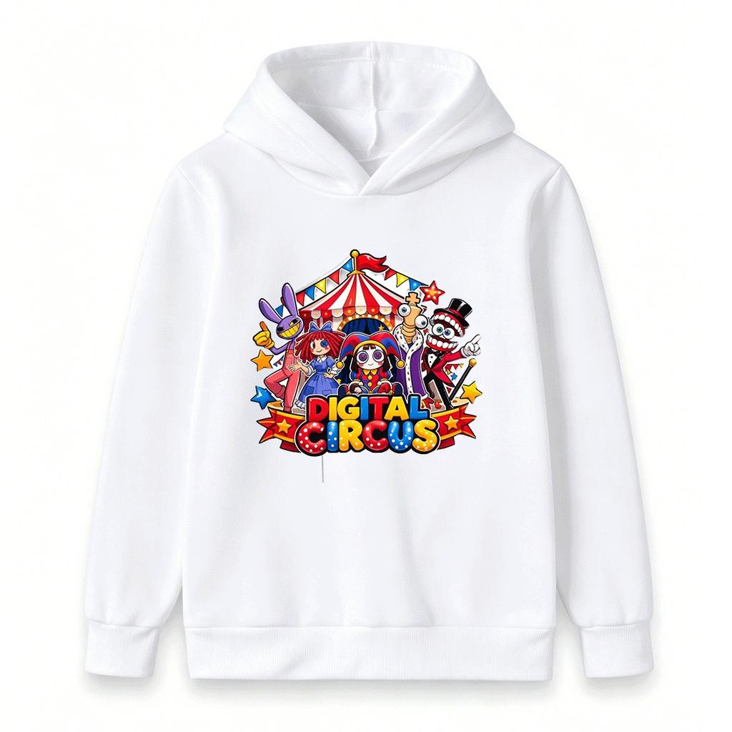 Kids Boys Girls Funny Circus Cartoon Print Hoodie Casual Long Sleeve Pullover Hooded Sweatshirt For Children Daily Wear