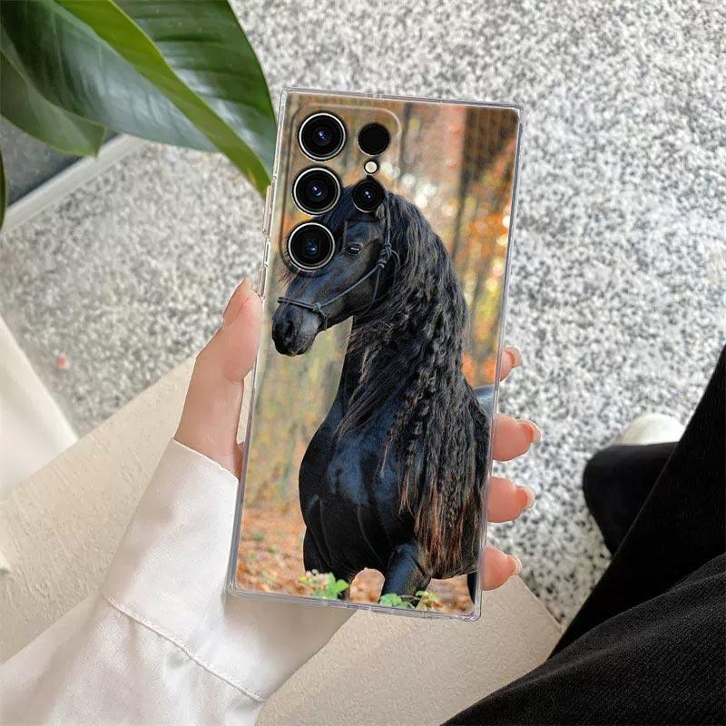 Horses Galloping Animal Painting Phone Case For Samsung Galaxy S24 S23 Ultra 5G S22 S20 Plus S21 FE Clear Case Cover Horse Funda