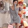 Autumn Dress Knitting Lady Dresses V-Neck Sexy Knitted Dress Long Sleeve Bodycon Sheath Pack Hip Dress