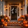 45cm Halloween Ghost Wreath Mesh Ribbon Decorative Door Hanging Halloween Party Indoor Outdoor Decoration