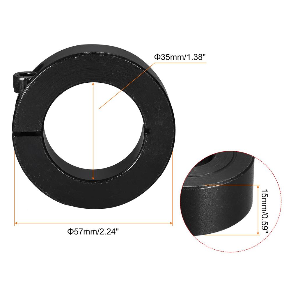 Uxcell Colliers d'arbre, à fente unique, Colliers de serrage en acier au carbone avec vis de serrage, Diamètre intérieur 35 mm, Noir, 2 pièces