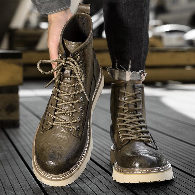 

2024 summer new men s British style fashion versatile retro casual Martin boots high-top thick-soled wear-resistant trendy shoes 46 хакі
