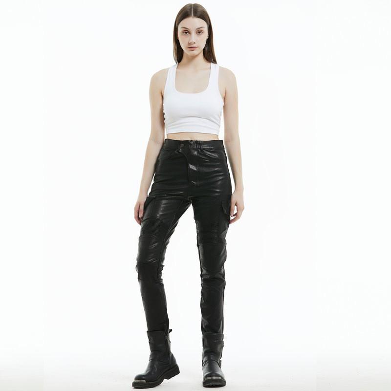 Motorcycle Riding Pants Women PU Leather Protective Gear Windproof Waterproof Crash Resistant Biker Trousers