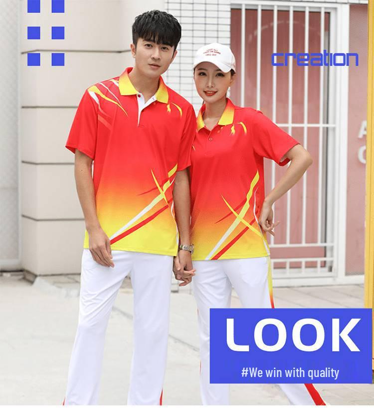 Quick-Dry Couple's Sports Set: Lapel Short Sleeve & Long Pants for Gym, Hiking, Student Events