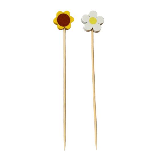 100PCS Disposable Fruit Stick, Flower Top Decor Bamboo Skewers, Multipurpose Food Picks Party Supplies, for Appetizers Cocktails Barbecue Cakes