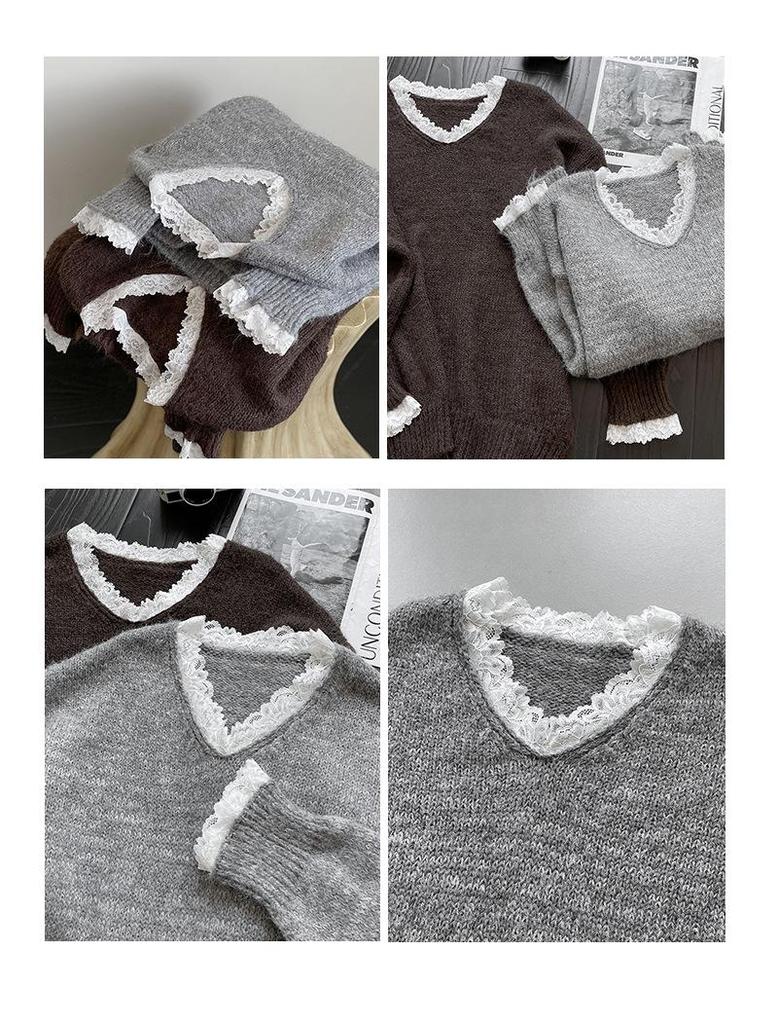 Ju Zhi 2024 Autumn/Winter Korean Loose Casual V-Neck Pullover Sweater Knitwear
