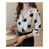Women Summer Style Polka Dot Shirt Lady Casual Short Sleeve Stand Collar Flower Printed Blusas Tops