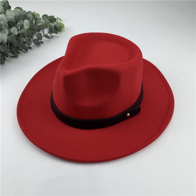 New European and American women's autumn and winter woolen top hat big eaves jazz men's peach heart top black felt hat