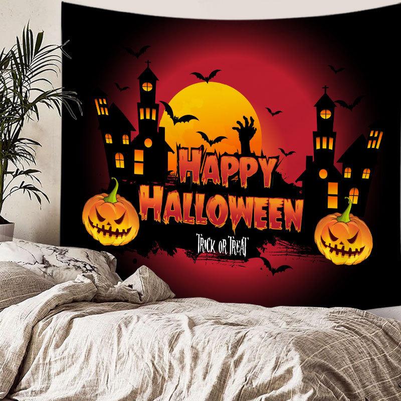 Home bedside room decoration Halloween tapestry, witch skull ghost print hanging cloth, background wall covering