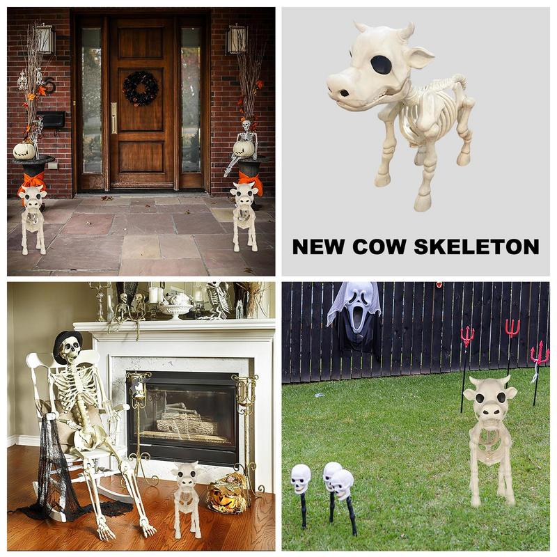 Cow Skeleton Halloween 2023 Halloween Skeleton Decorations Realistic Skeleton Cow Statue Graveyard Prop For Haunted House