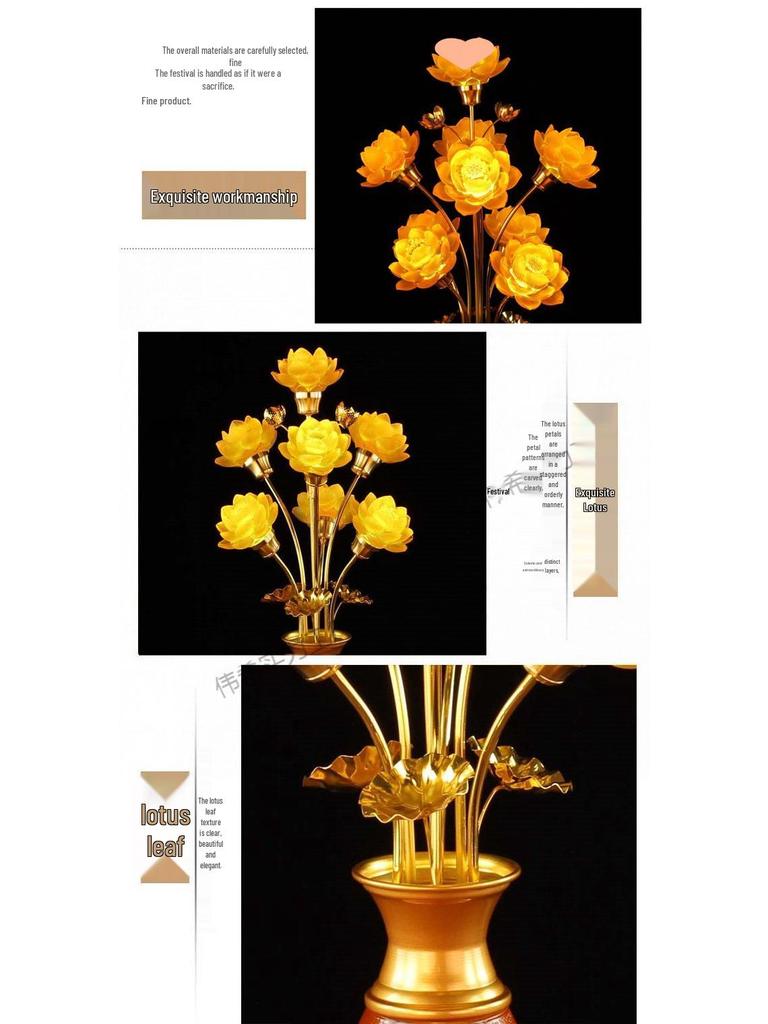 Seven-Color Lotus Lamp for Buddha Offering: Ever-Burning Guanyin Home Decor – Nine Horse Year Edition