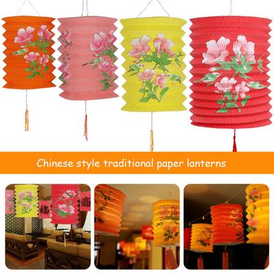 12pcs Oriental Traditional Mid-autumn Festival Hanging Paper Lantern Folding Organ Design Chinese Style Festival Decor Lantern