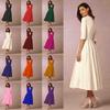 New Women's Evening Dress Sexy Deep Medium Sleeve Big Swing Dress