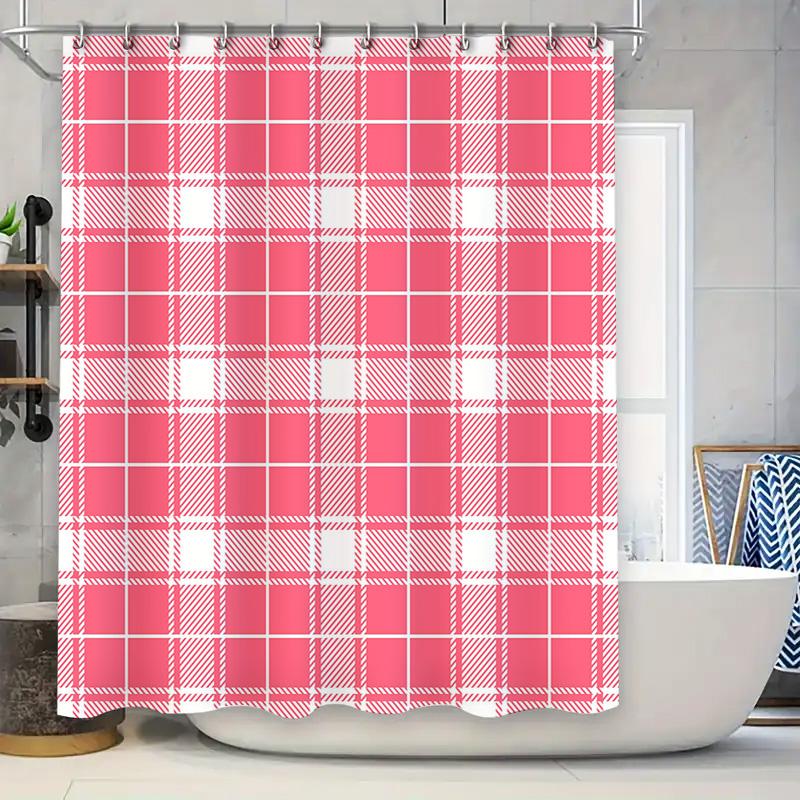 

Country Style Red Checkered Shower Curtain Waterproof Bath Rug Cover Decorative Liner For Bathroom Large Size (230X180Cm) W60H190(CM)-1 Pcs