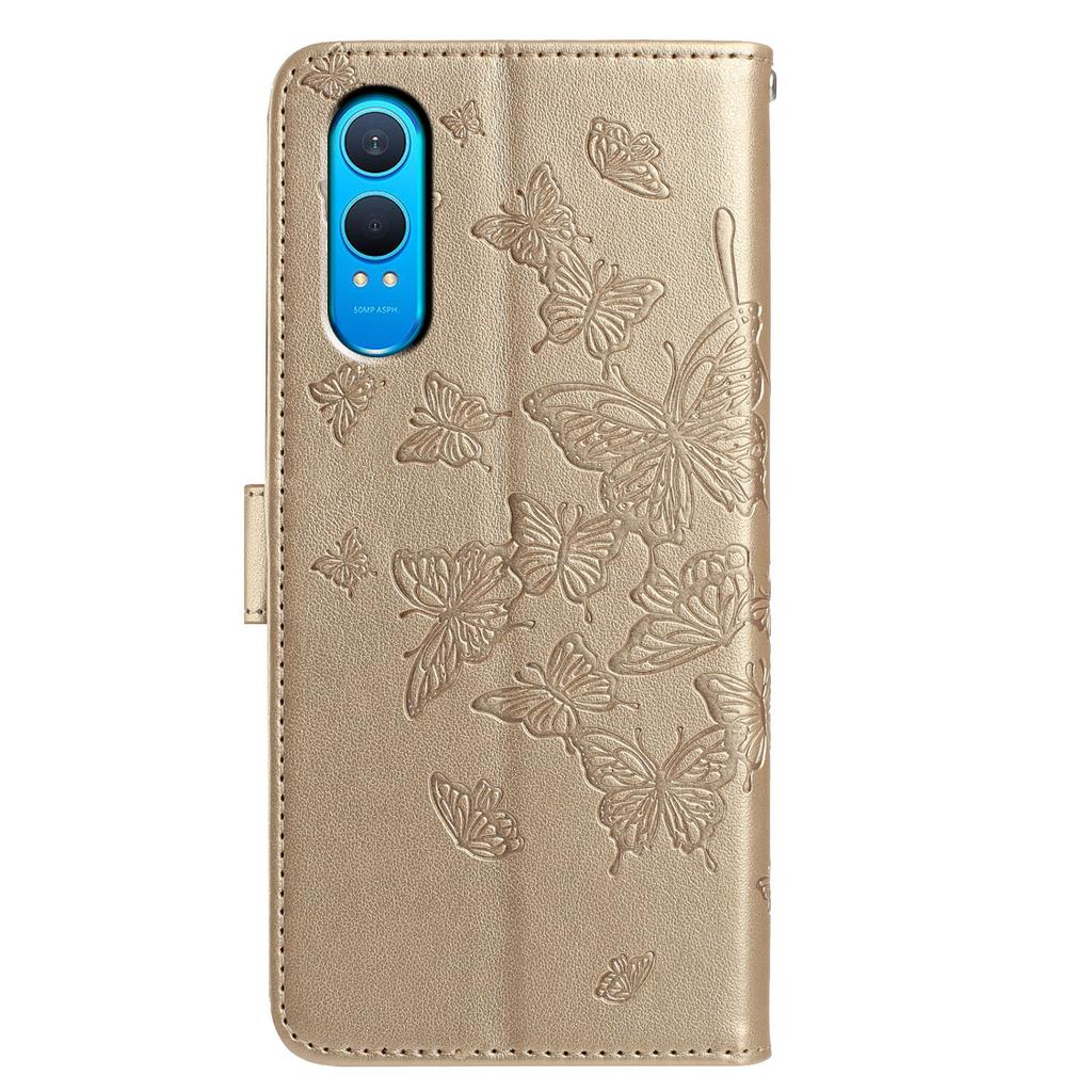 Für OnePlus Nord CE4 Lite 5G Hülle Schmetterling geprägt Brieftasche Ständer PU Leder Klapphülle mit Riemen
