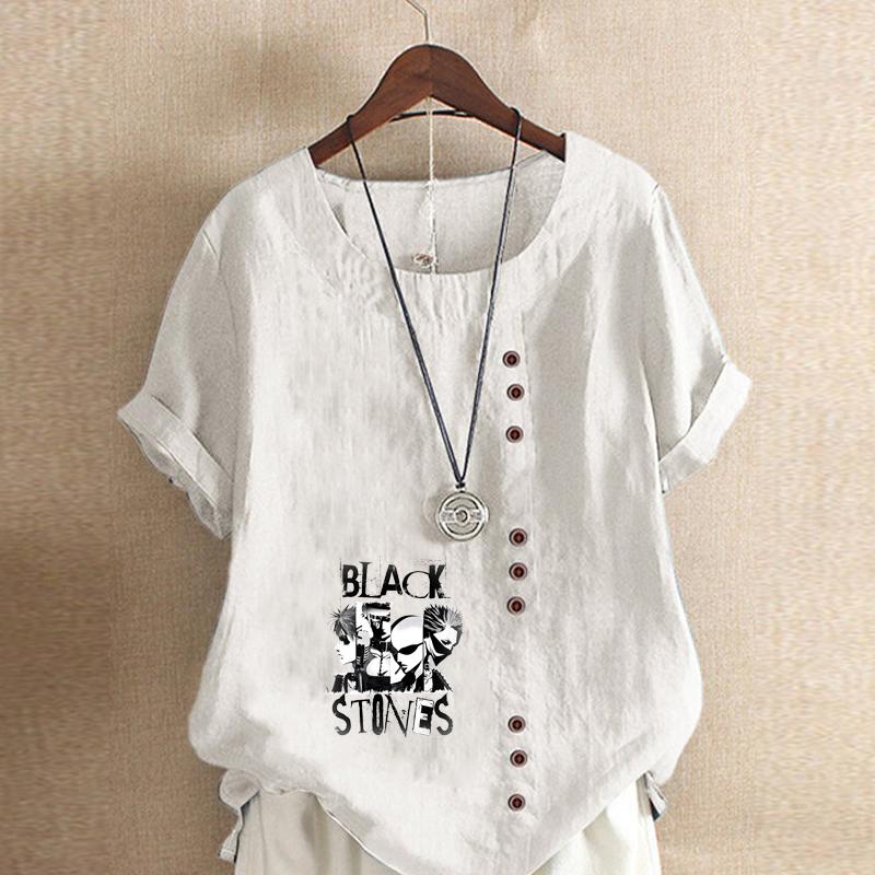 Damenmode Cool Letters Bedrucktes Rundhals Kurzarm T-Shirt Lässig Baumwolle Leinen Grafikshirt Freizeit Locker Sommer Bluse Tops