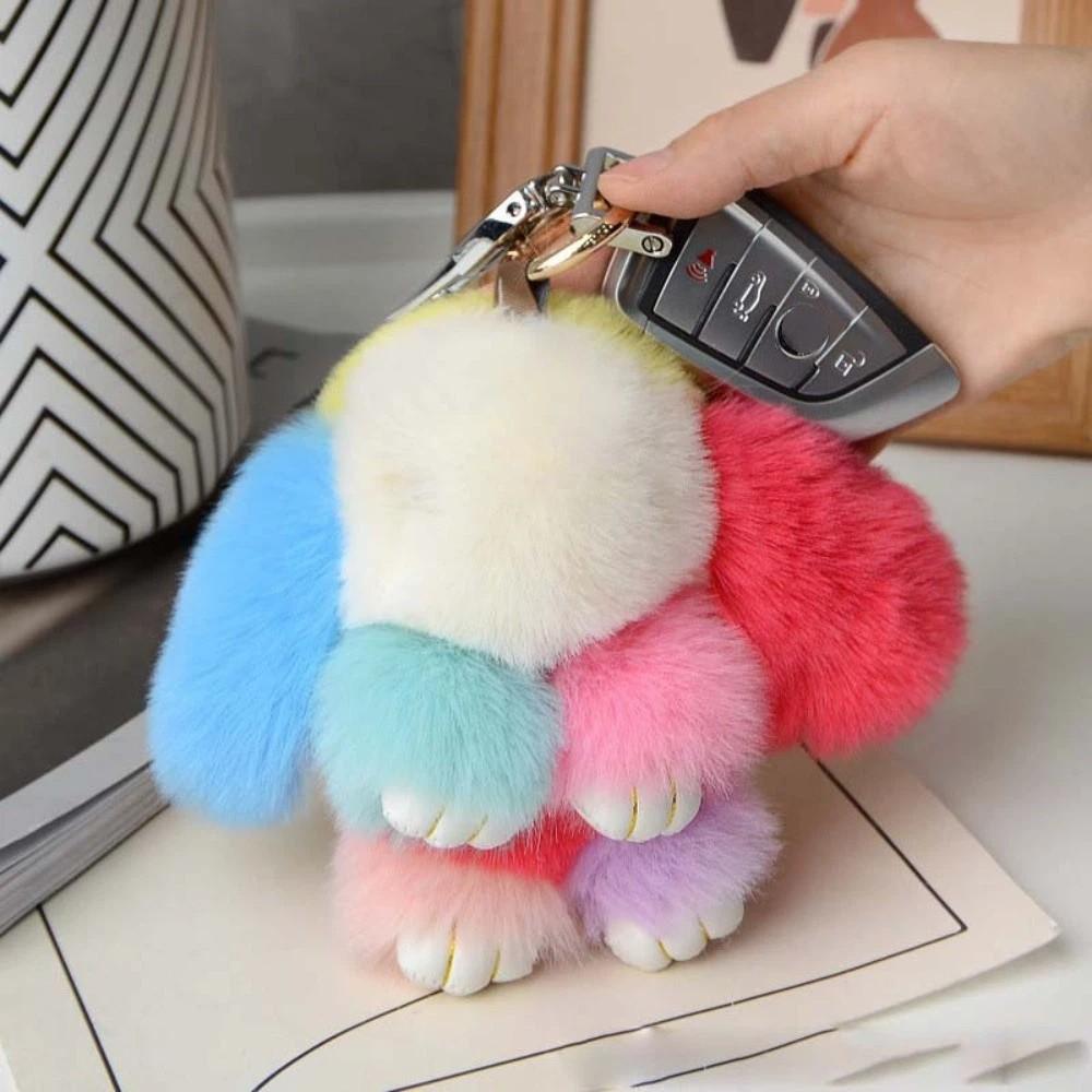 

Fashion Rabbit Fur Keychain Fluffy Plush Rabbit Pendant Animal Shape Play Dead Rabbit Doll Women Style F