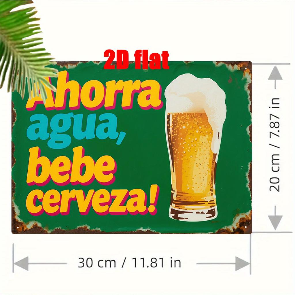 Vintage Spanish Beer Sign Metal Wall Decor Green WaterSaving Bar Sign with Beer Mug x cm for Pub Man Cave