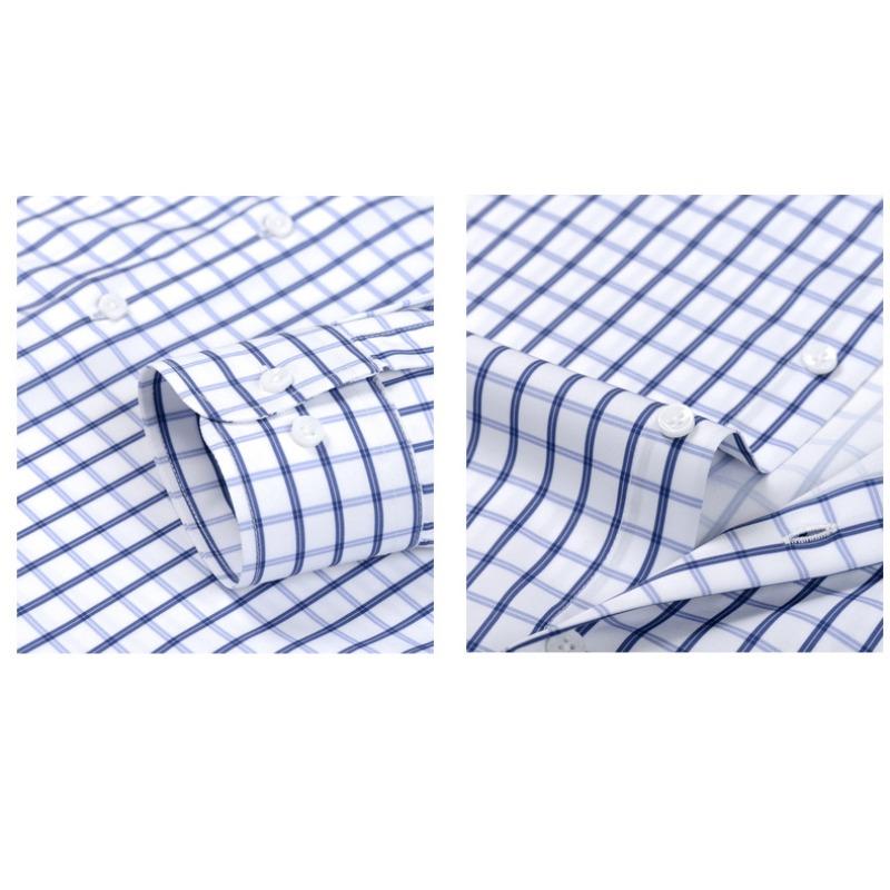 Men's High-Grade 4-Way Stretch Plaid Print Long Sleeve Shirt, Turn-down Collar Men Shirt Wholesale