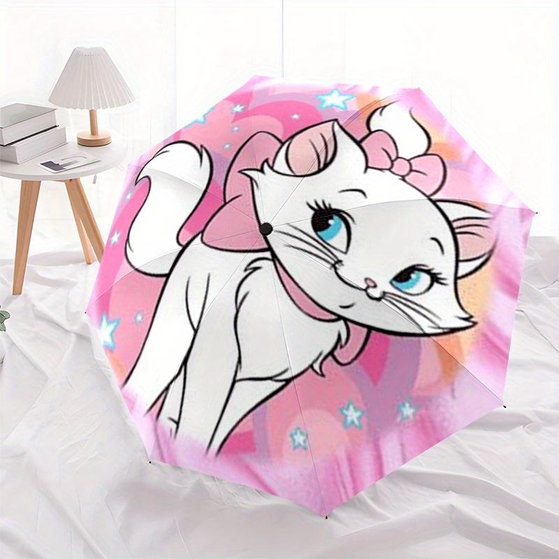Disney Marie Cat,Pink Manual Opening and Closing Umbrella - 8-Rib Reinforced Folding Design, Lightweight and Portable, Suitable for Daily Bu