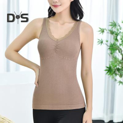 Ziemas sieviešu termiskā veste ar krūškurvja spilventiņiem bezšuvju mežģīņu V kakla ātrās temperatūras slēdzenes apsilde Slim Fit elastīga bez piedurknēm, iekšēja nodiluma apakšā.