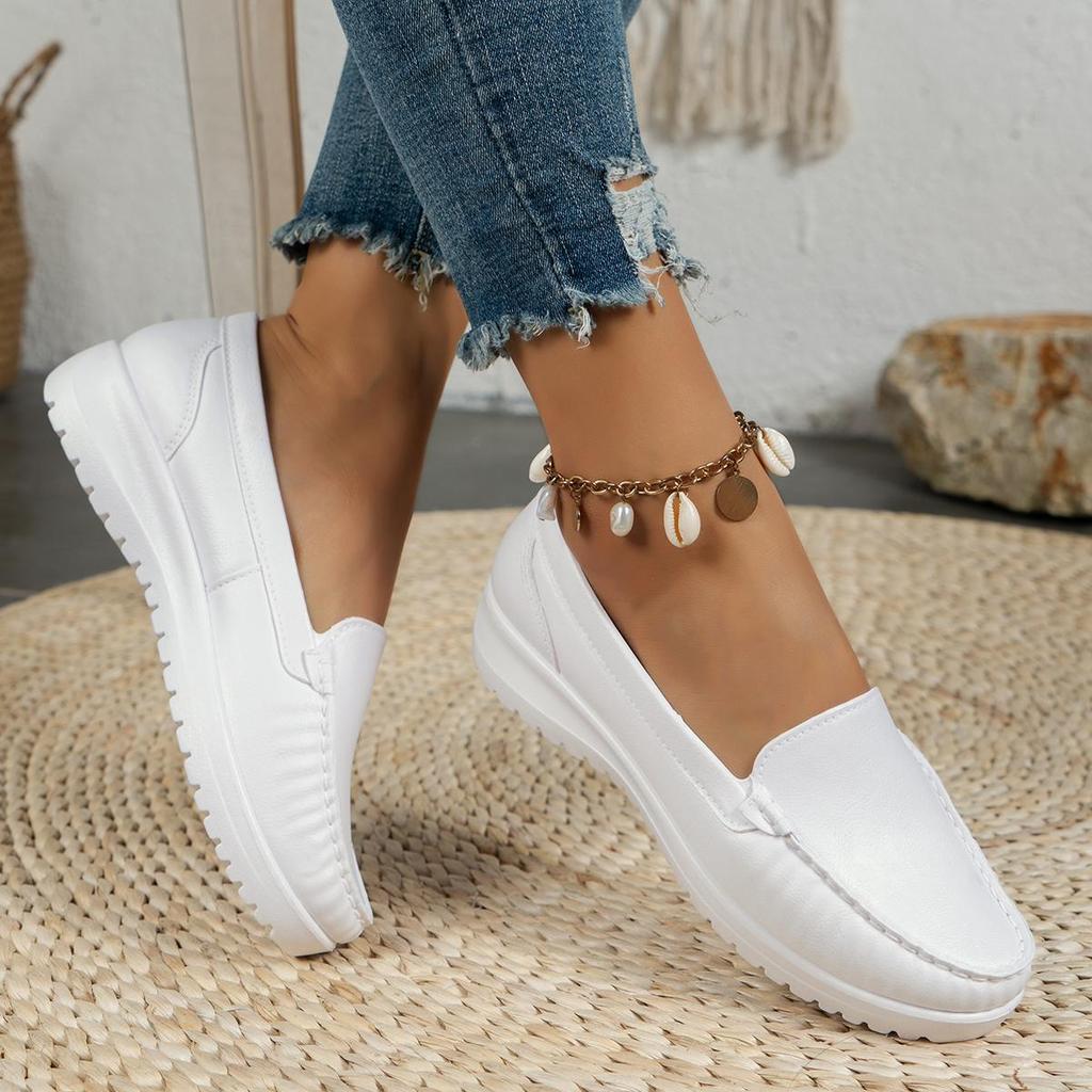 Lente en Herfst Casual Mode Ronde Neus Platte Effen Kleur Comfortabele Antislip Slijtvaste Damesschoenen