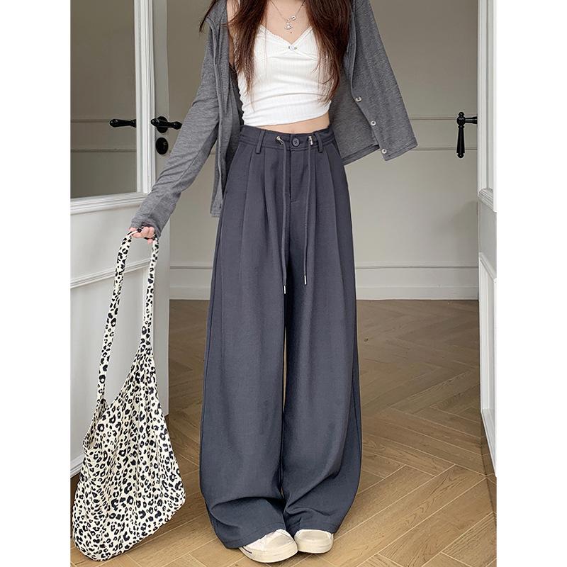 

Women s 2026 Spring Drapey High Waist Slimming Wide Leg Drawstring Pants Extra Large сірий колір