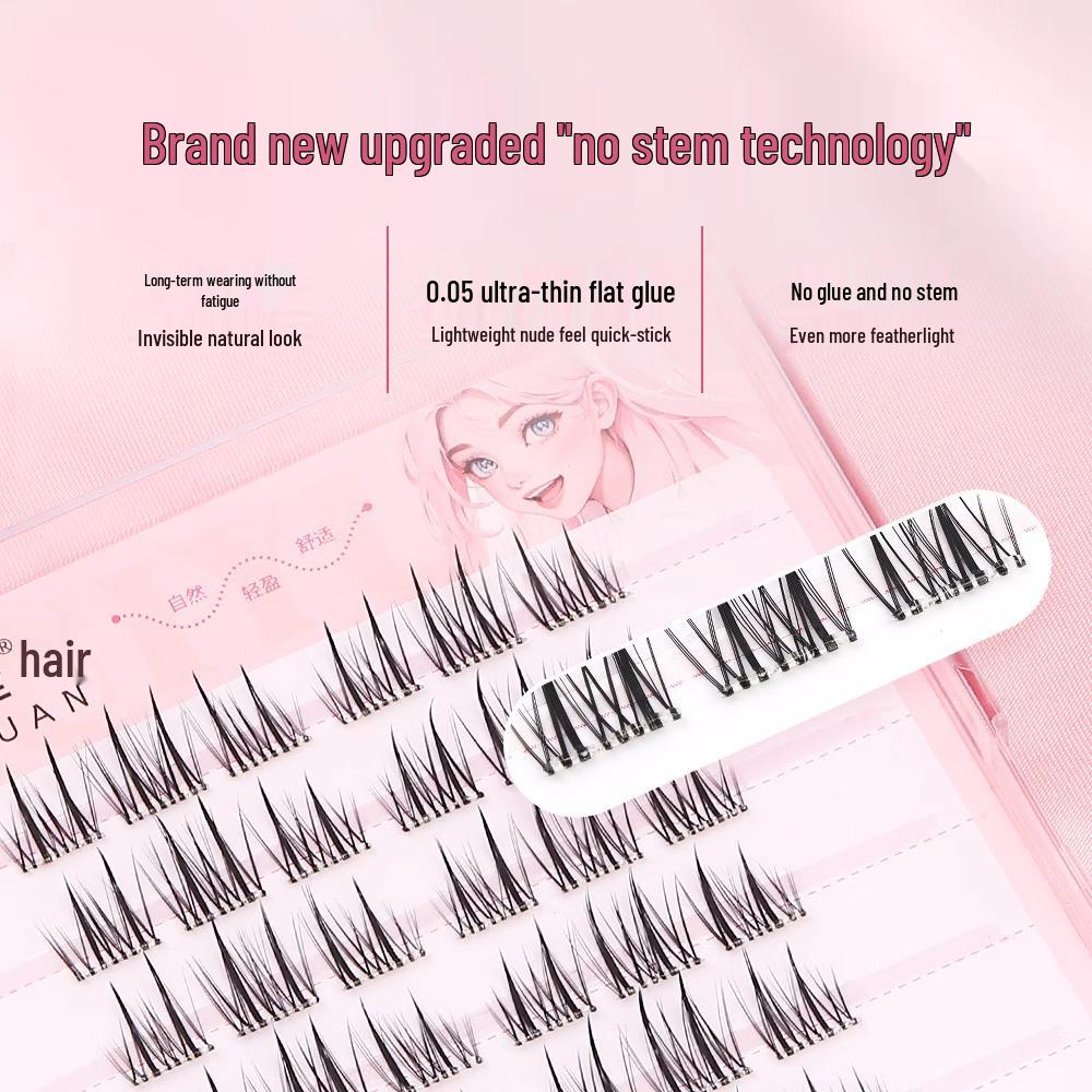 Glue-Free, Stemless, Self-Adhesive Invisible Sunflower False Eyelashes: Lightweight, Double-Pointed, Segmented, Easy for Beginners.