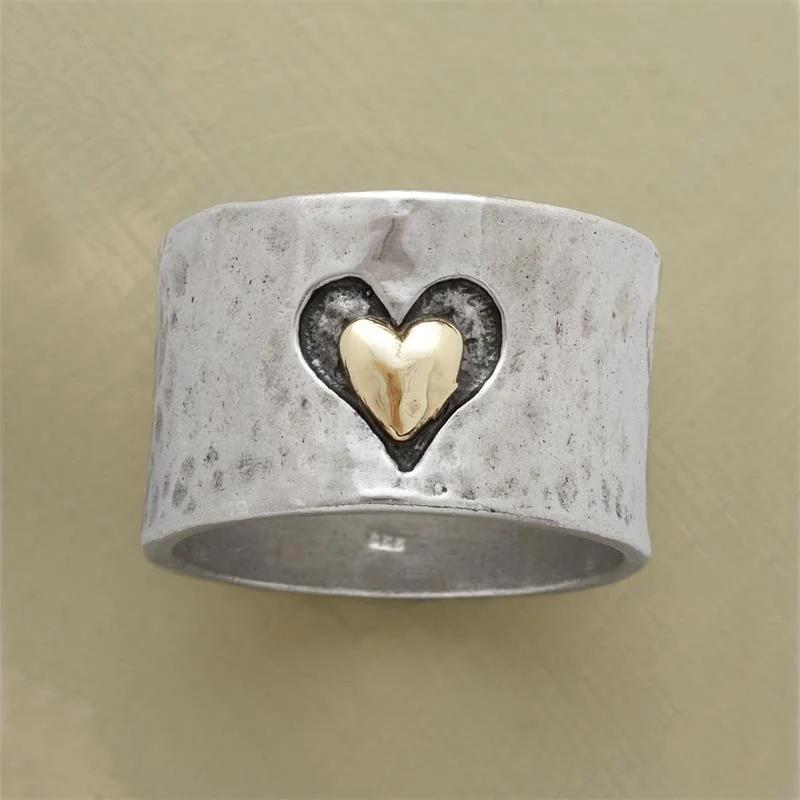 Delicate CopperColor Heart Ring for Women Fashion Metal Two Tone Engagement Wedding Ring Jewelry